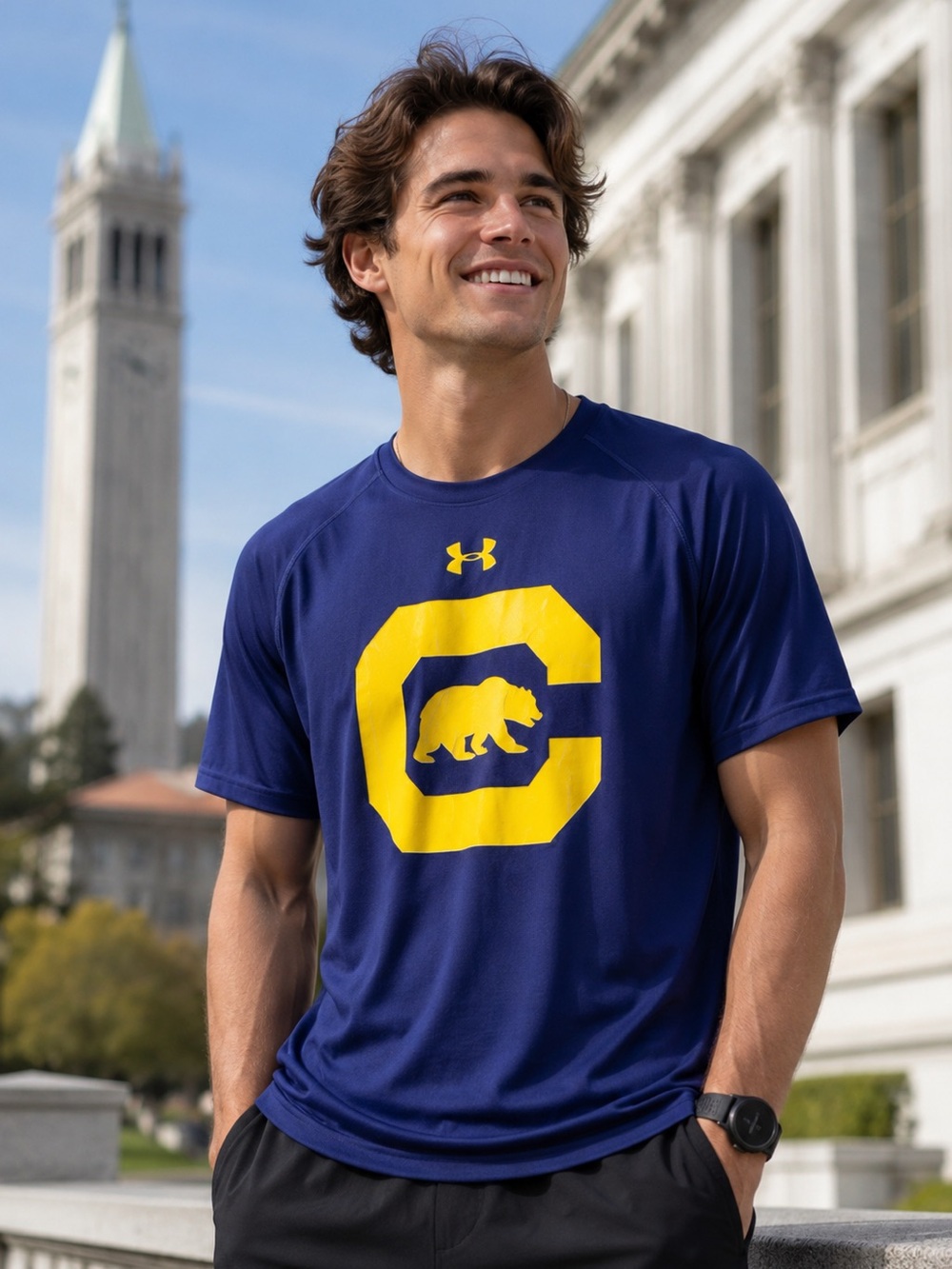 Under Armour Cal Berkeley Golden Bears HeatGear Shirt Men 2XL Blue Loose Fit EUC